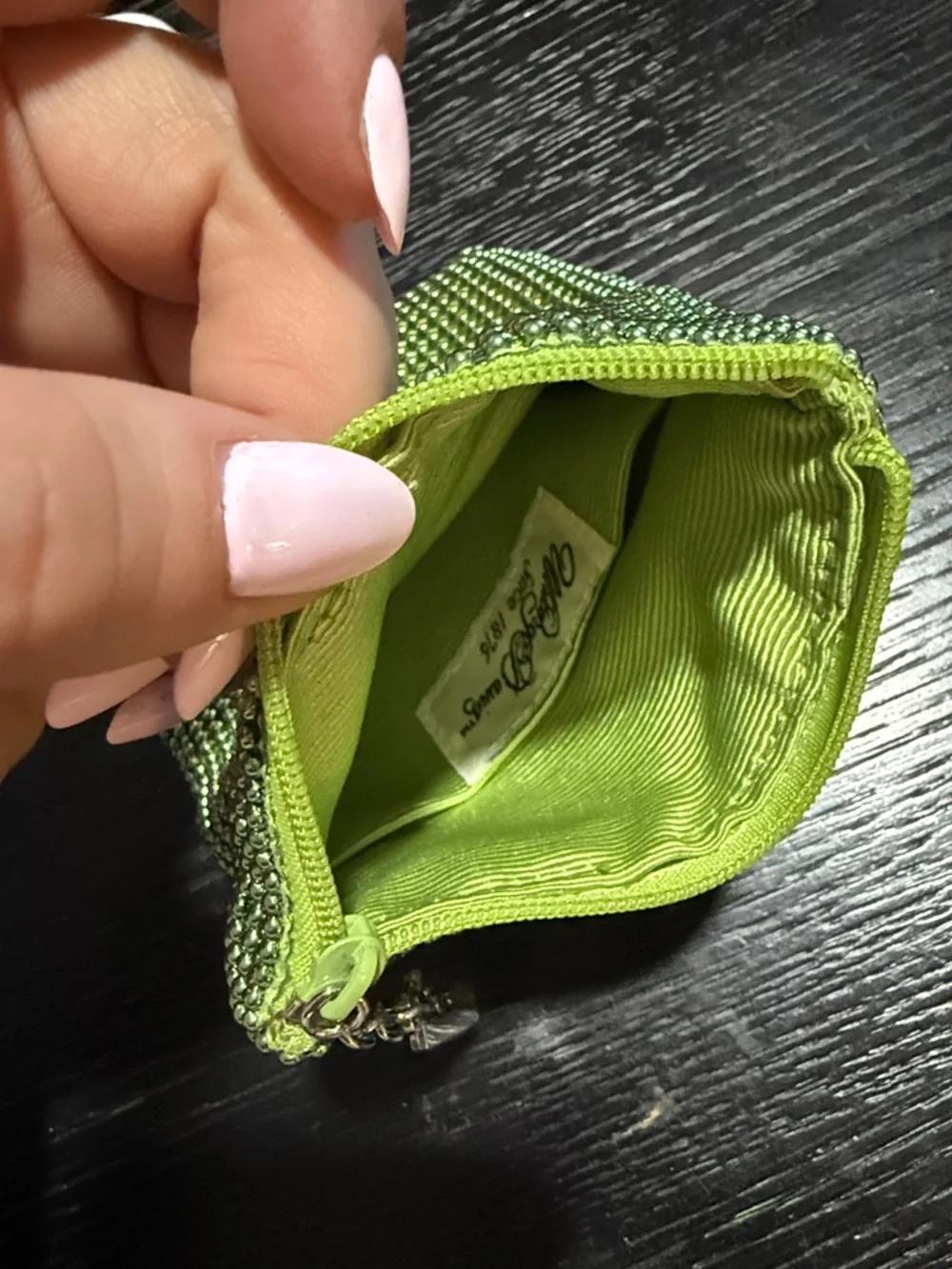 Whiting & Davis Lime Green Rhinestone Zip Pouch - Picture 6 of 7
